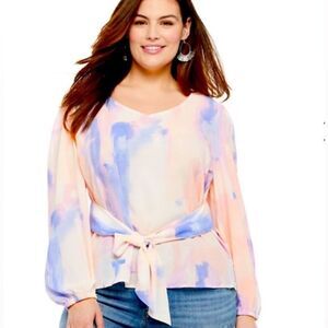 EVRI pastel watercolor blouse top size 1X